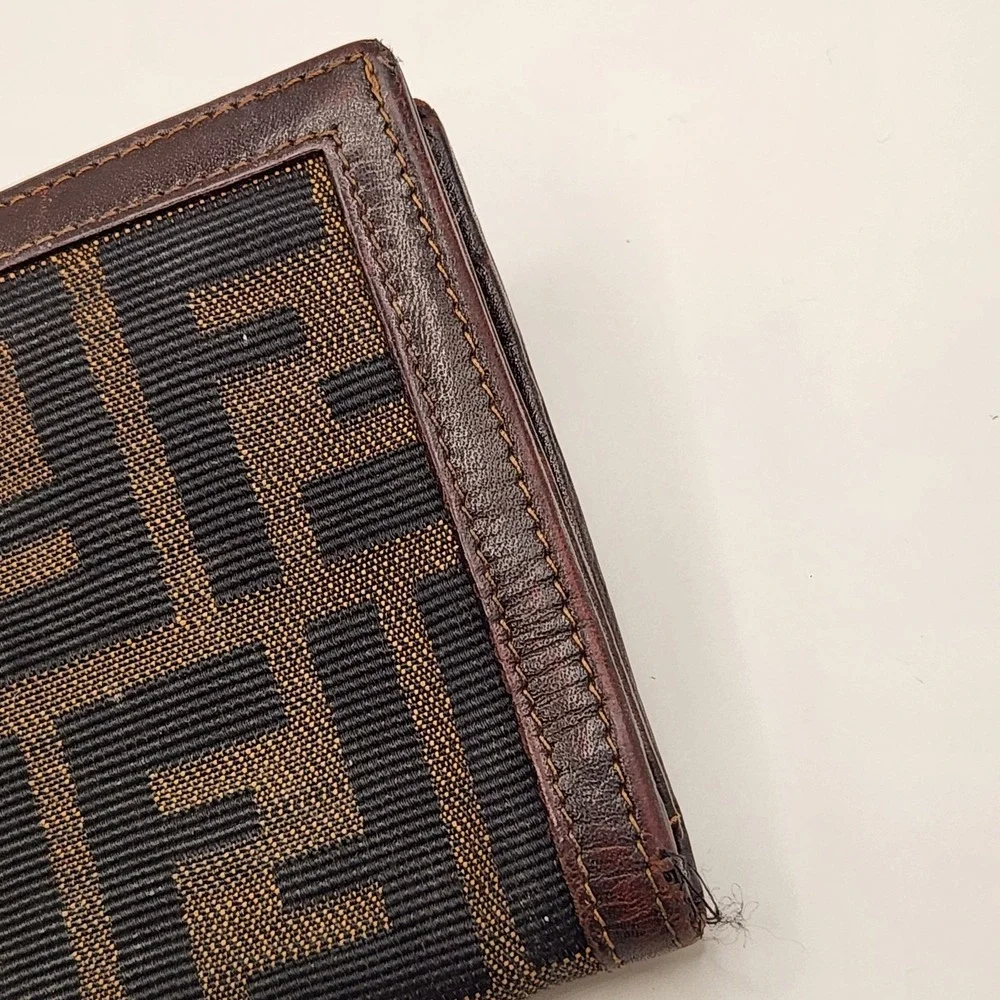 Authentic FENDI Zucca FF Monogram Long Trifold Wallet Brown Tobacco Vintage Rare